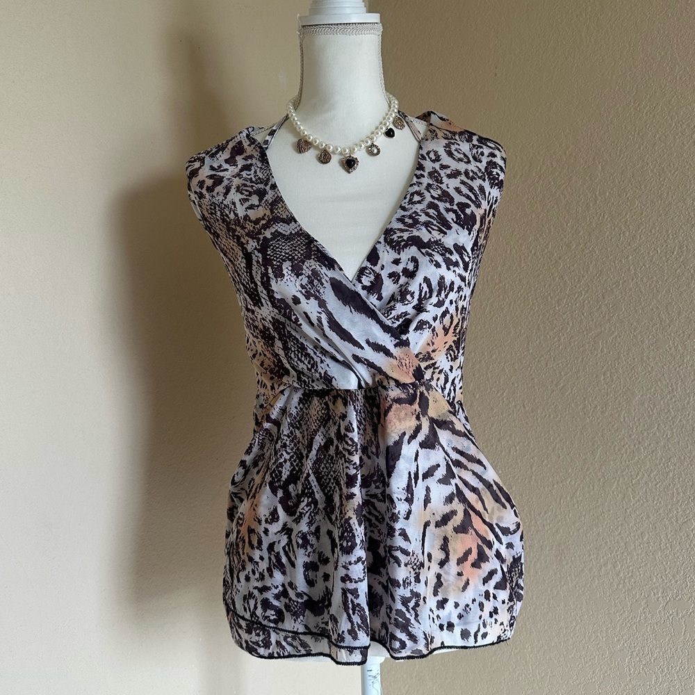 Y2K Leopard & Snakeskin Halter Neck Top Sz M Animal Print Crossover Wrap Mobwife